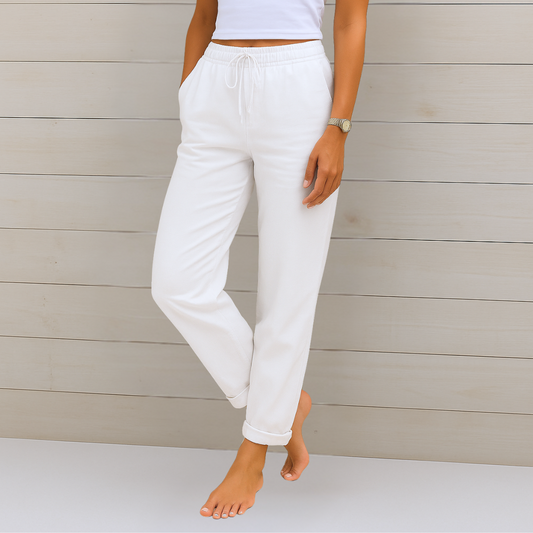 Pantalón Lino Elástico - Blanco