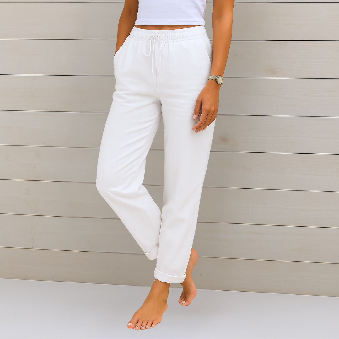 Pantalón Lino Elástico - Blanco