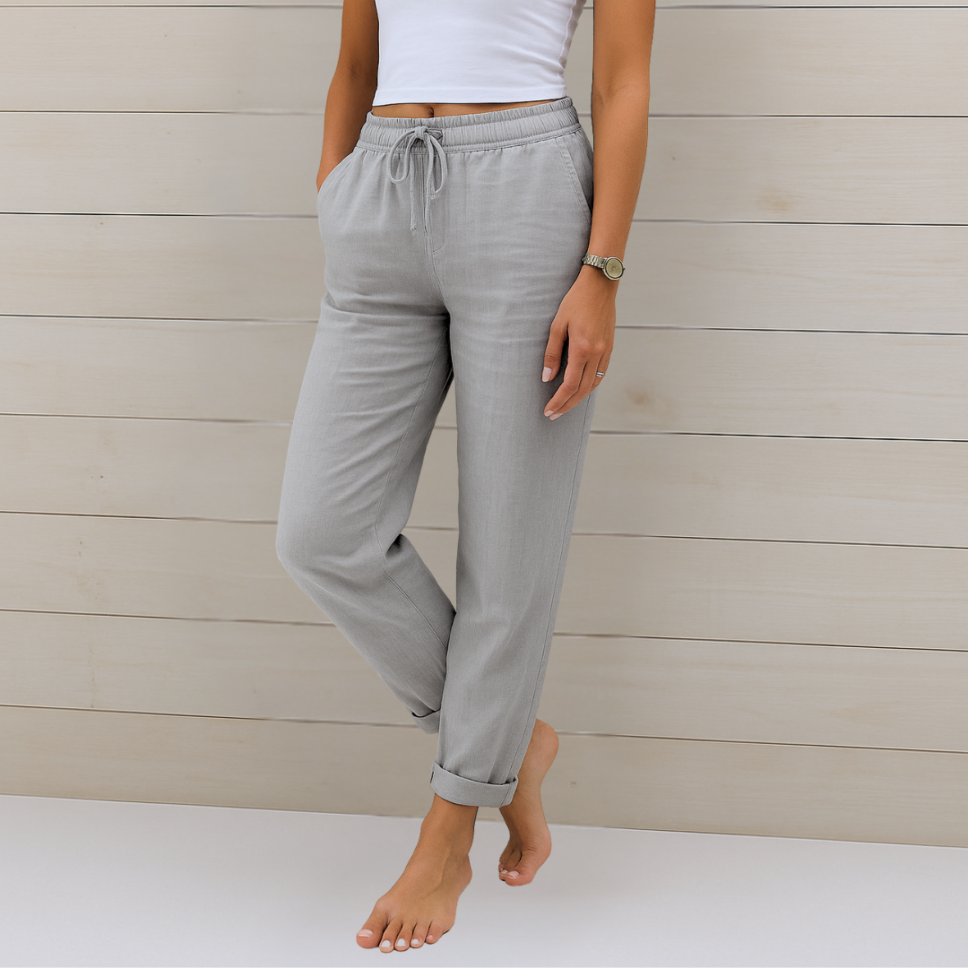 Pantalón Lino Elástico - Gris Claro