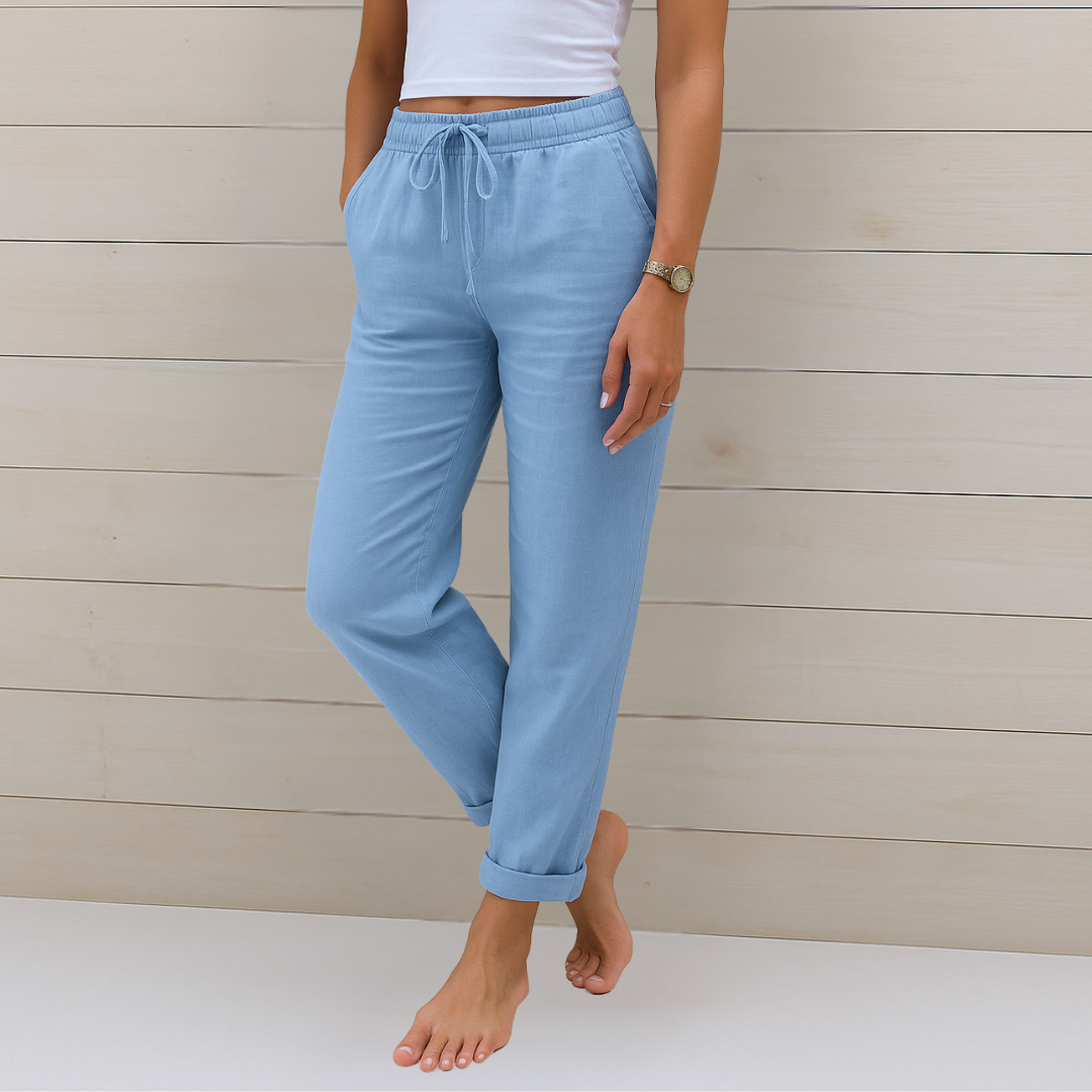 Pantalón Lino Elástico - Azul Claro
