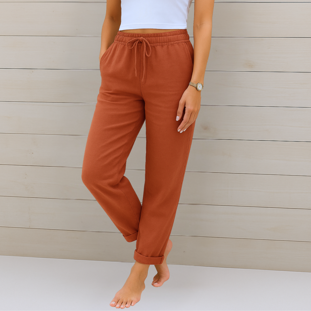 Pantalón Lino Elástico - Terracota