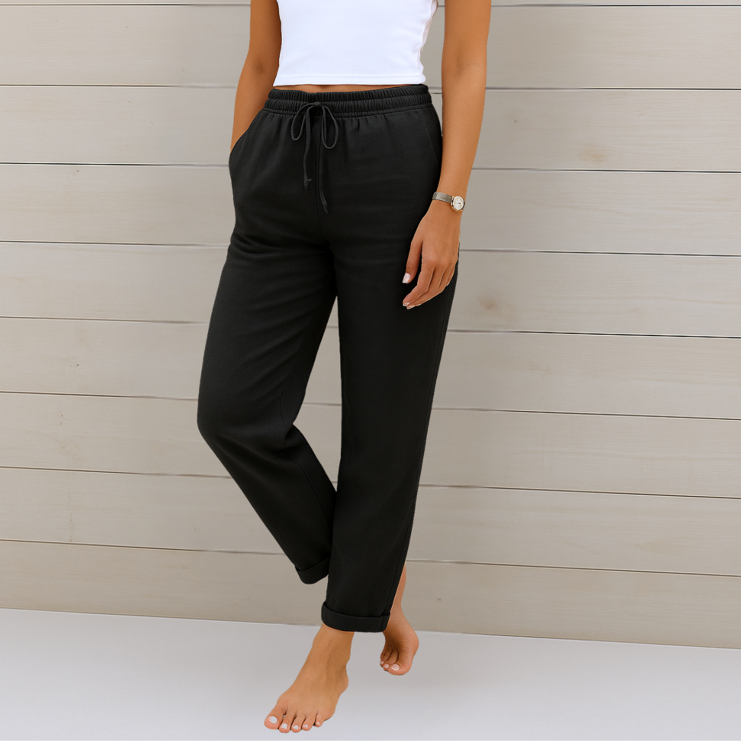 Pantalón Lino Elástico - Negro