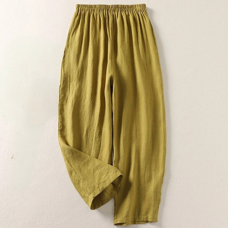 Pantalón Fluido Lino - Oliva
