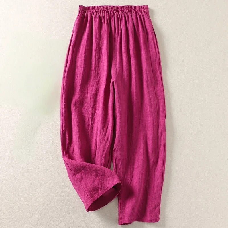 Pantalón Fluido Lino - Rosa