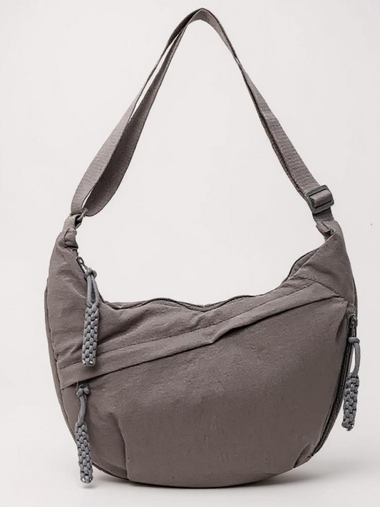 Bolso de hombro gris Perla con correa ajustable y cierre con cremallera