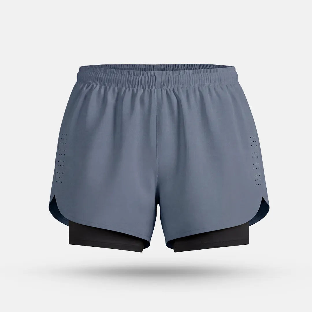 Pantalón Corto Running 2 en 1 Aero Ventilado - Gris Claro