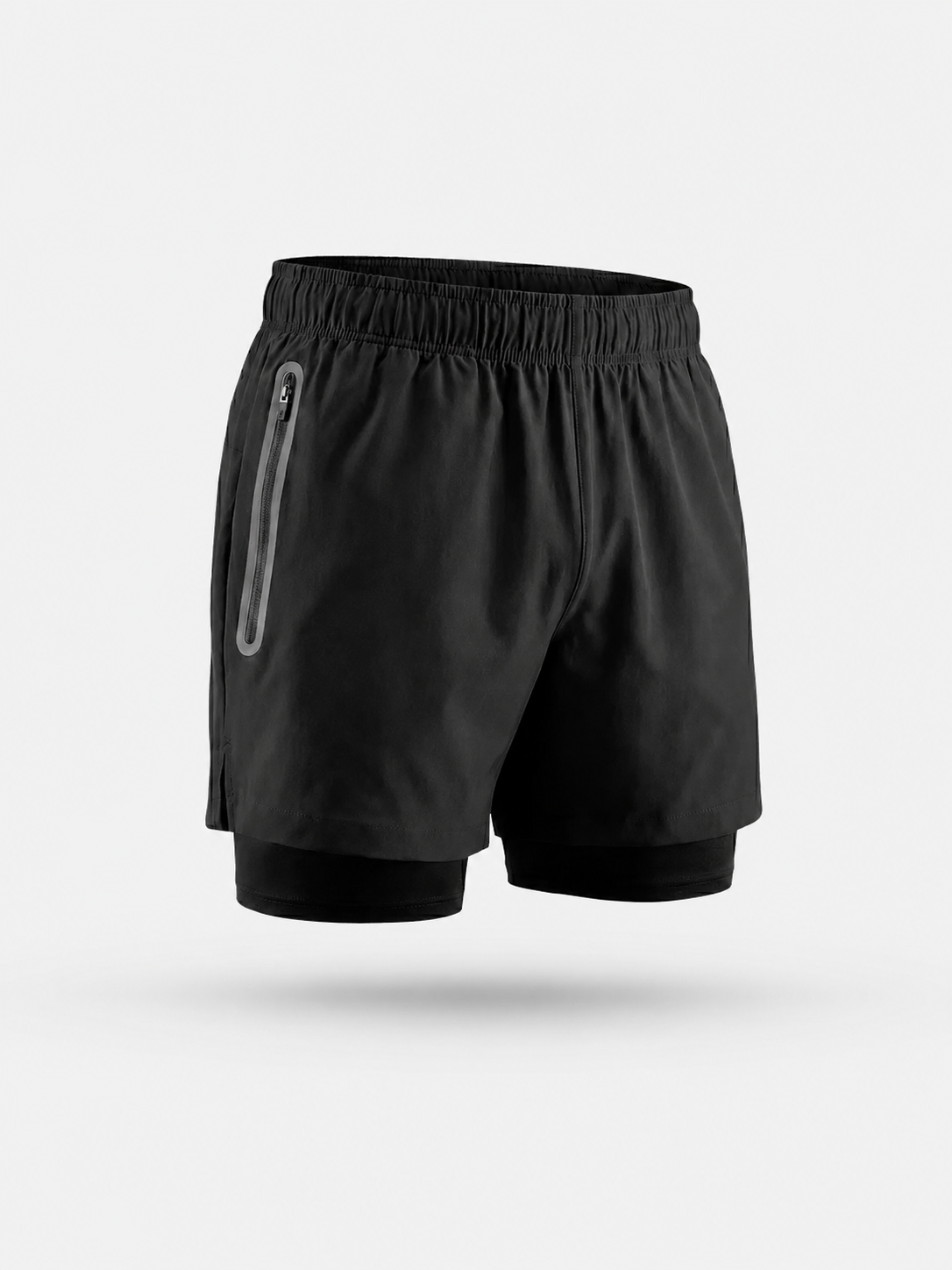 Short deportivo 2 en 1 negro: cintura elástica y bolsillo con cremallera