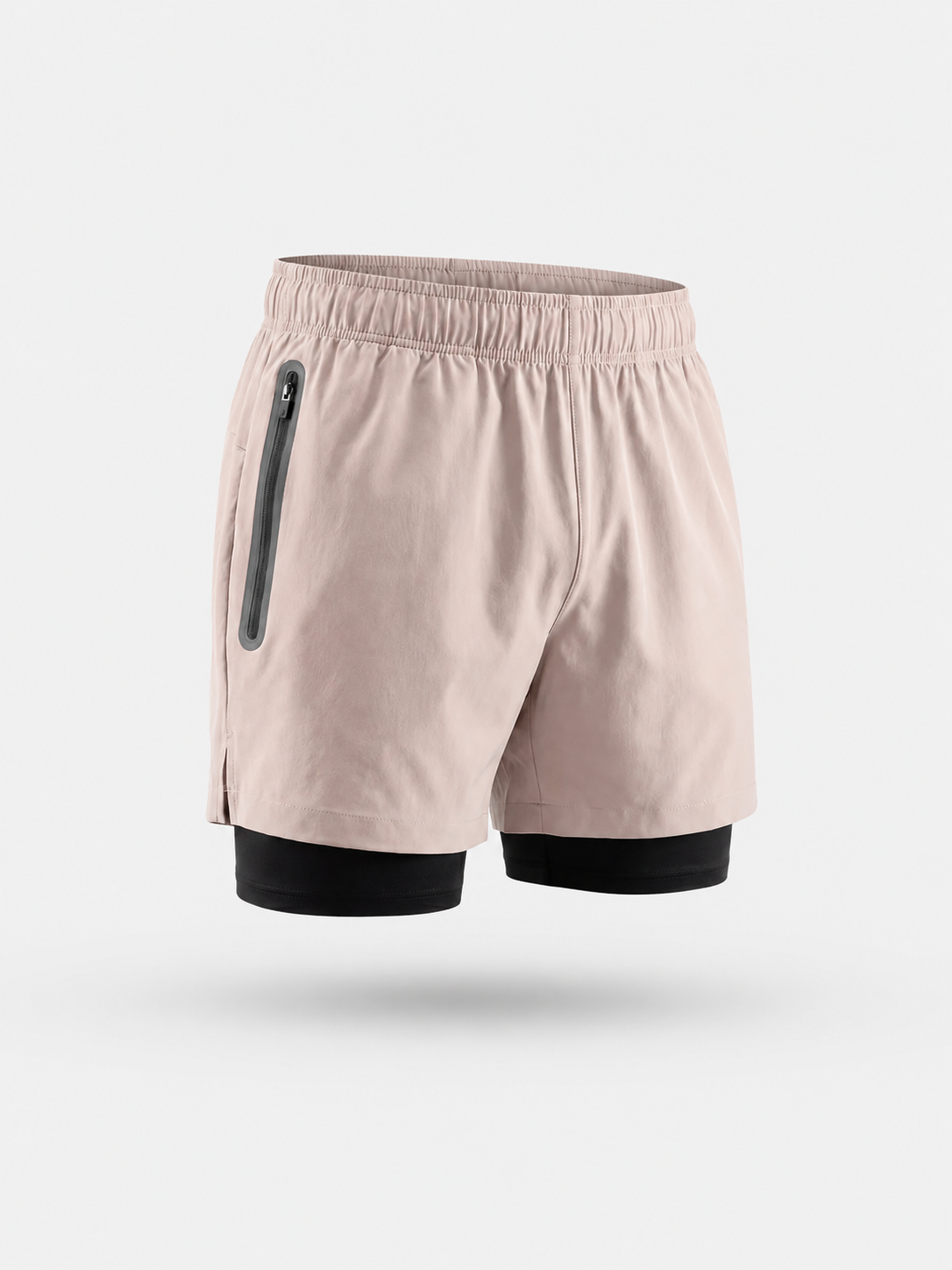 Short deportivo 2 en 1 beige: cintura elástica y bolsillo con cremallera