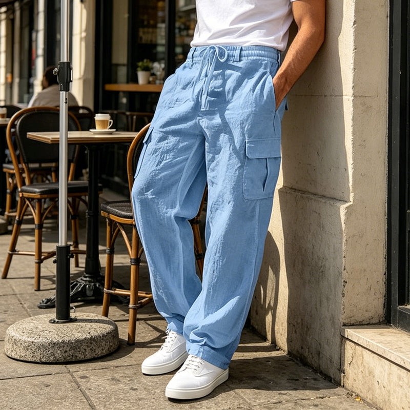 Pantalón Cargo Lino - Azul Cielo