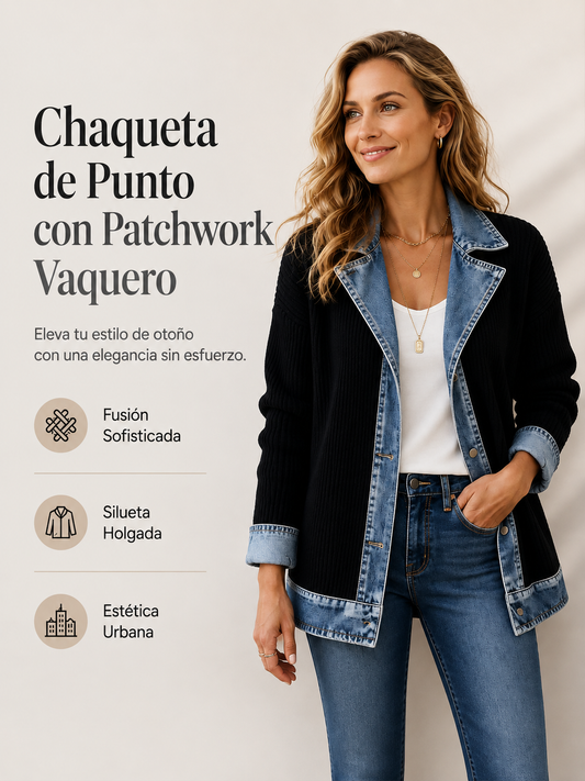 Chaqueta vaquera negra con paneles de mezclilla y cierre frontal con botones