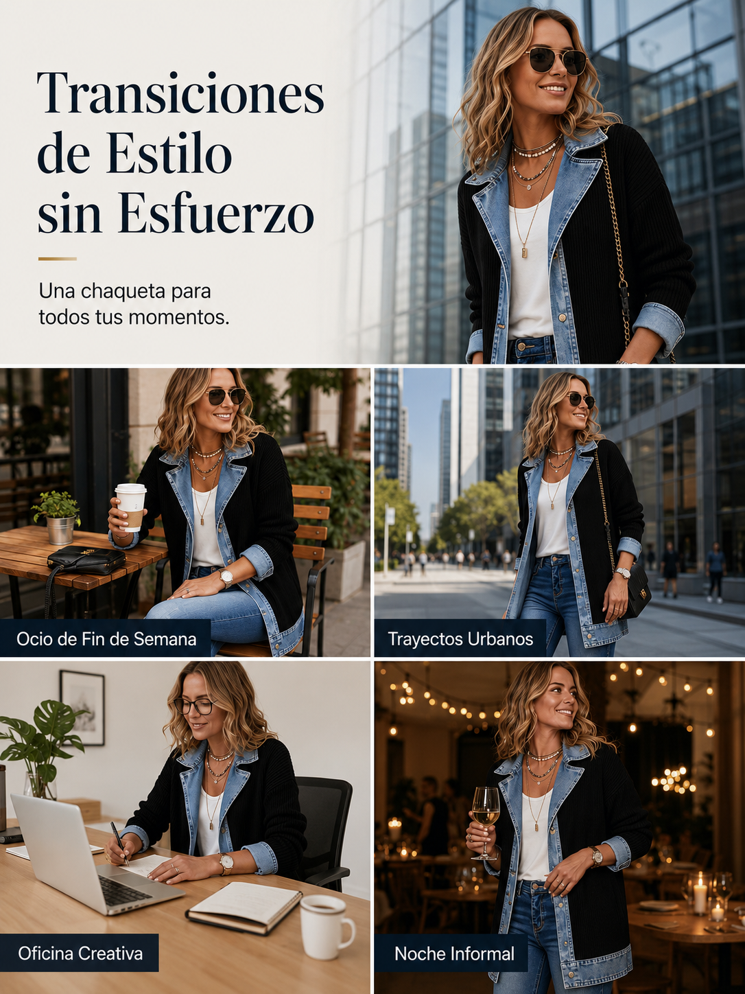 Chaqueta vaquera negra con capucha interior de mezclilla y bolsillos delanteros